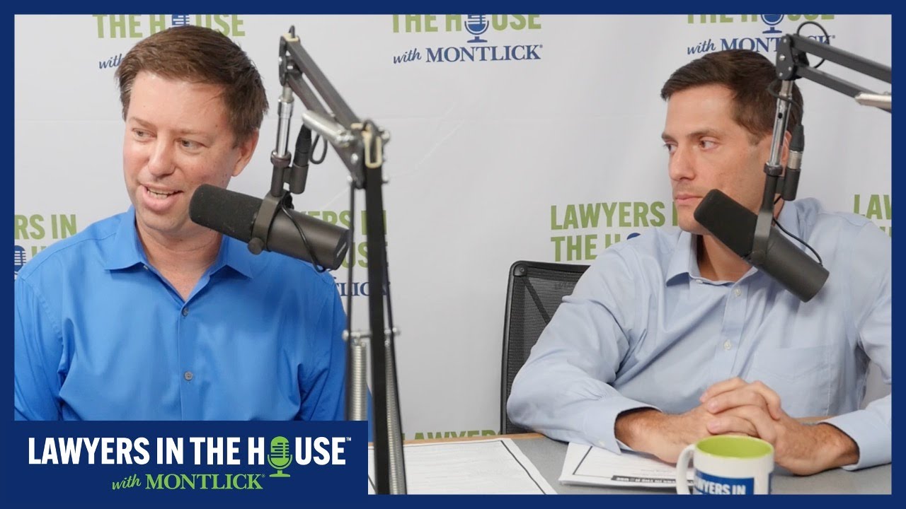 Two lawyers discuss a case on the Lawyers in the House podcast, promoting an injury law firm. | Alt text (98 characters)