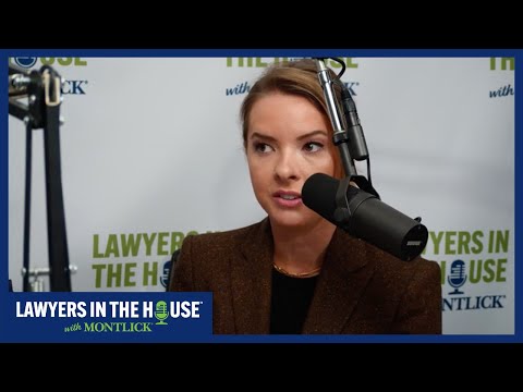 Young woman speaking into microphone while being interviewed by Lawyers in the House radio program.