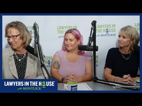 Three women seated at Lawyers in the House podcast discussing legal issues. Diverse panel of attorneys.